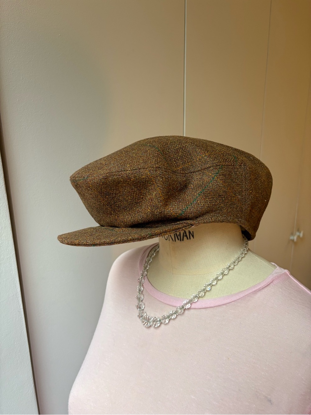 Vintage Brown Tweed Newsboy Cap